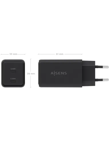 Cargador GaN AISENS ASCH-65W2P079-BK 65 W USB-C