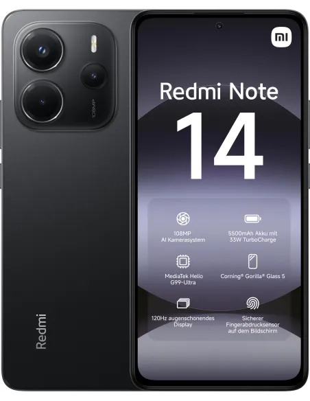 XIAOMI Redmi Note 14 4G 6GB/128GB Negro y Protección Panzer Glass