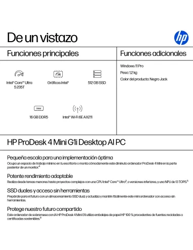 Mini HP ProDesk 4 Mini G1i BY7E2ET Desktop AI