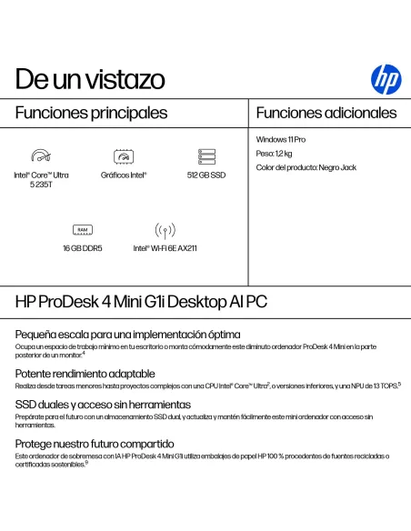 Mini HP ProDesk 4 Mini G1i BY7E2ET Desktop AI