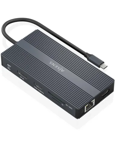 Aisens ASUC-12P017-GR Docking Station 12 En 1 USB-C a 2xHDMI/1xDisplayport/1xRJ45/4xUSB-A/1xUSB-C/1xUSB-C/1xSD/1xMicro SD Gris