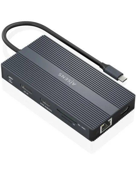 Aisens ASUC-12P017-GR Docking Station 12 En 1 USB-C a 2xHDMI/1xDisplayport/1xRJ45/4xUSB-A/1xUSB-C/1xUSB-C/1xSD/1xMicro SD Gris