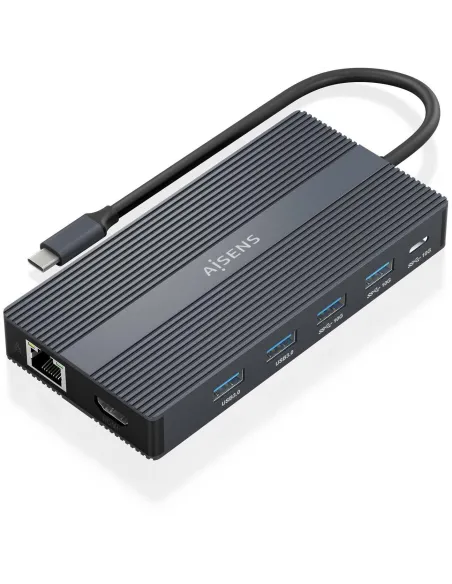 Aisens ASUC-12P017-GR Docking Station 12 En 1 USB-C a 2xHDMI/1xDisplayport/1xRJ45/4xUSB-A/1xUSB-C/1xUSB-C/1xSD/1xMicro SD Gris
