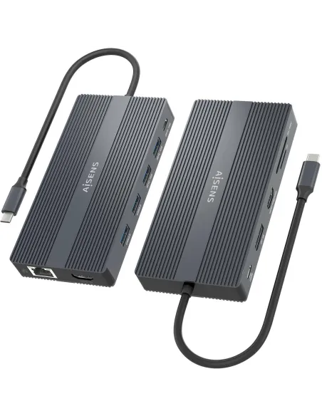 Aisens ASUC-12P017-GR Docking Station 12 En 1 USB-C a 2xHDMI/1xDisplayport/1xRJ45/4xUSB-A/1xUSB-C/1xUSB-C/1xSD/1xMicro SD Gris