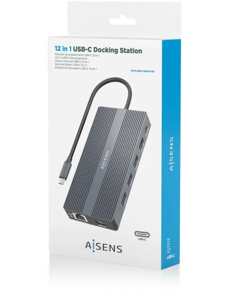Aisens ASUC-12P017-GR Docking Station 12 En 1 USB-C a 2xHDMI/1xDisplayport/1xRJ45/4xUSB-A/1xUSB-C/1xUSB-C/1xSD/1xMicro SD Gris