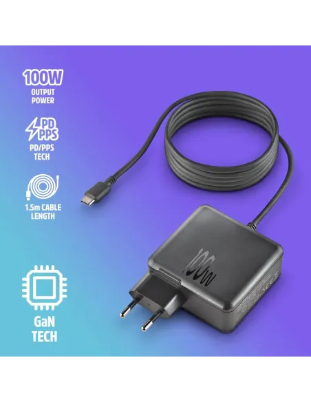 Cargador GaN NGS BUD 100W Negro para portátil y móvil
