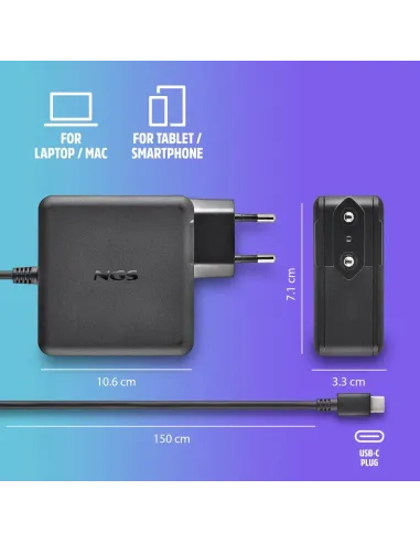 Cargador GaN NGS BUD 100W Negro para portátil y móvil