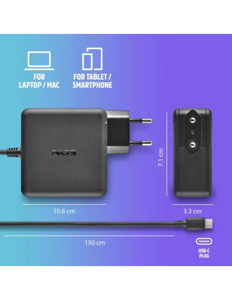 Cargador GaN NGS BUD 100W Negro para portátil y móvil