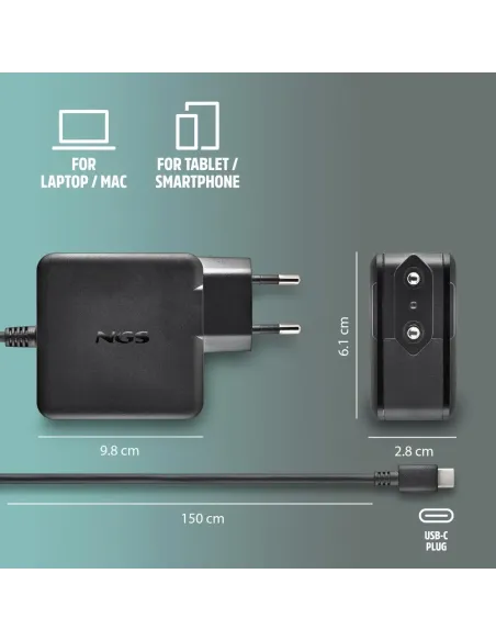 Cargador de Pared USB-C NGS GAN 65W-C con PPS