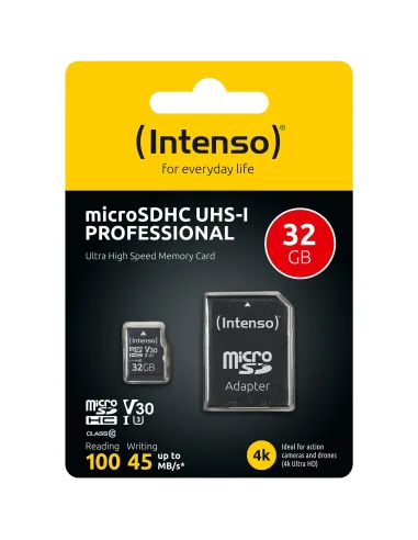 Intenso MicroSDHC UHS-I Professional 32 GB Memoria Flash U3/V30 Clase 10 con Adaptador SD