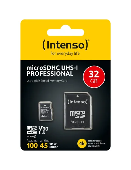 Intenso MicroSDHC UHS-I Professional 32 GB Memoria Flash U3/V30 Clase 10 con Adaptador SD