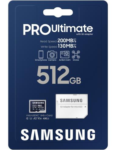 Samsung PRO Ultimate 512GB MicroSDXC UHS-I U3 A2 V30 + Adaptador SD