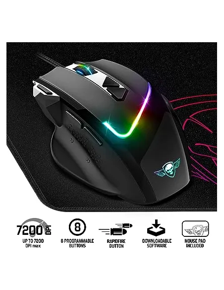 Spirit of Gamer S-PM3RGB PRO M3 RGB 7200DPI Negro + Alfombrilla