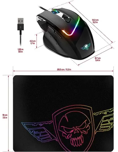 Spirit of Gamer S-PM3RGB PRO M3 RGB 7200DPI Negro + Alfombrilla
