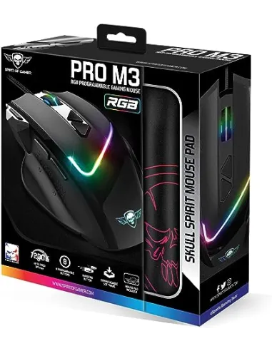 Spirit of Gamer S-PM3RGB PRO M3 RGB 7200DPI Negro + Alfombrilla