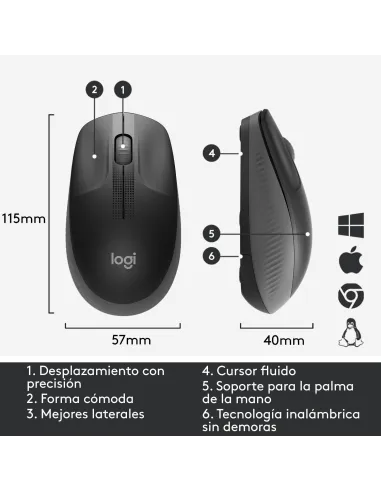 Ratón inalámbrico Logitech M190 Gris Claro con USB-A