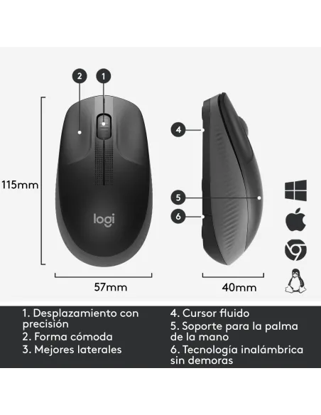 Ratón inalámbrico Logitech M190 Gris Claro con USB-A