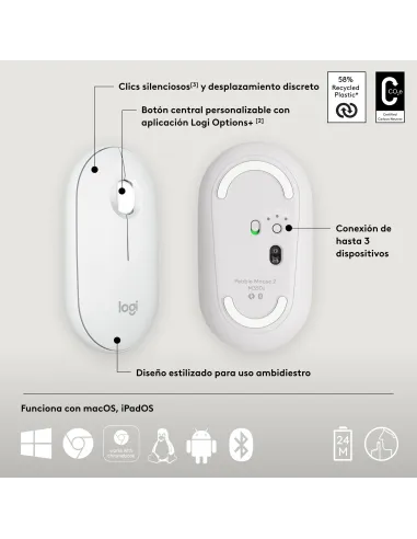 Logitech Pebble Mouse 2 M350s Blanco compacto y silencioso