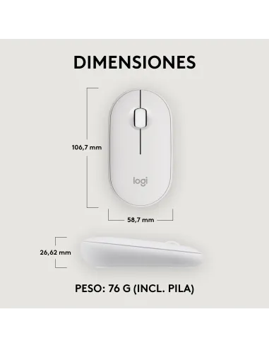 Logitech Pebble Mouse 2 M350s Blanco compacto y silencioso