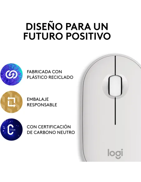 Logitech Pebble Mouse 2 M350s Blanco compacto y silencioso