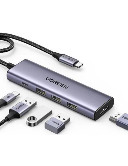 UGREEN 15596 Revodok 105 Hub USB-C 5 en 1 con HDMI 4K, 3× USB-A 5 Gbps y USB-C PD 100 W