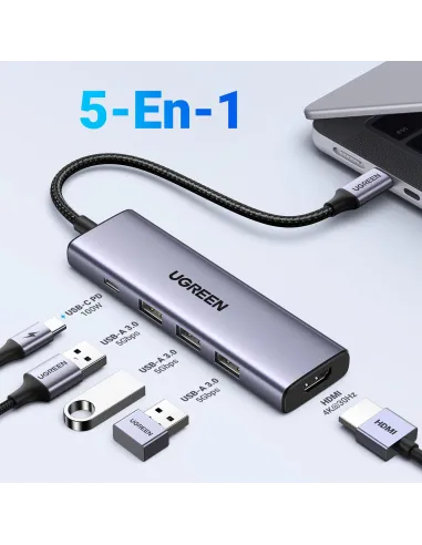Hub USB-C Ugreen 15596 con HDMI 4K y carga PD