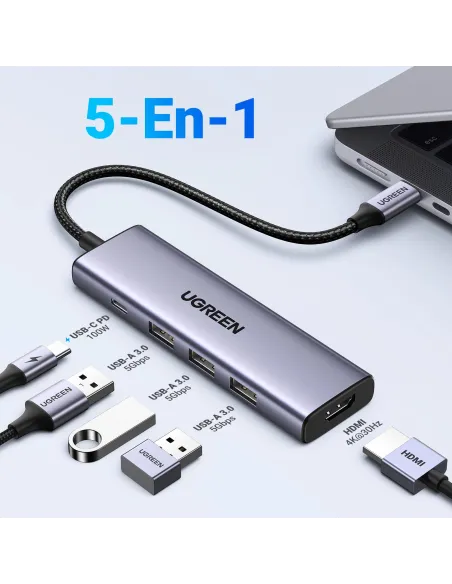 Hub USB-C Ugreen 15596 con HDMI 4K y carga PD