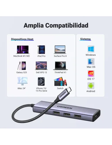 Hub USB-C Ugreen 15596 con HDMI 4K y carga PD
