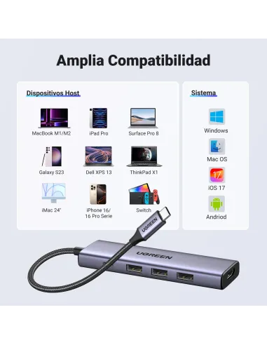 Hub USB-C Ugreen 15596 con HDMI 4K y carga PD