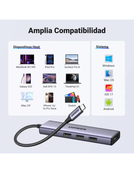 Hub USB-C Ugreen 15596 con HDMI 4K y carga PD