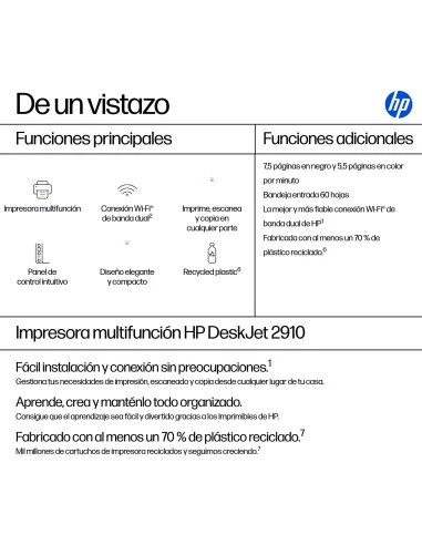 Impresora multifunción HP DeskJet 2910 con Wi-Fi