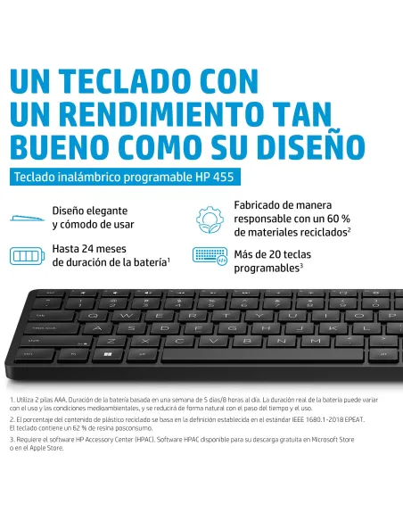 Teclado inalámbrico HP 455 con 20 teclas programables