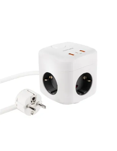 Nanocable 10.37.0011 Base de 3 enchufes con 3 USB (2 USB-A + 1 USB-C) GaN + PPS PD 20W con interruptor Blanco