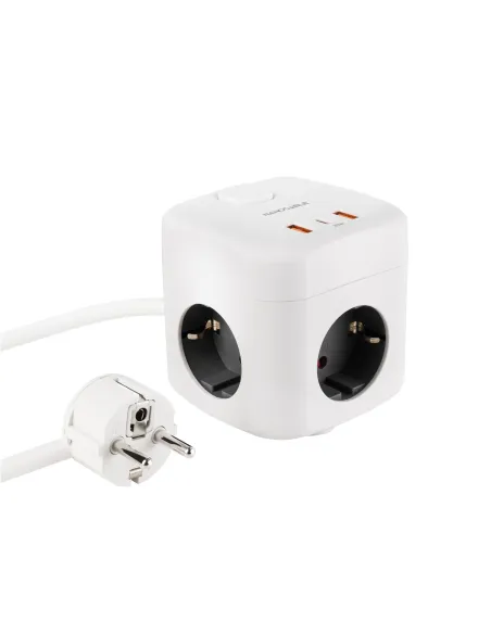 Nanocable 10.37.0011 Base de 3 enchufes con 3 USB (2 USB-A + 1 USB-C) GaN + PPS PD 20W con interruptor Blanco