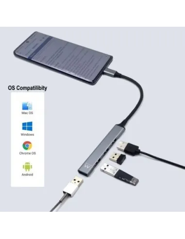 Ewent EW1145 HUB USB-C 3.0 a USB-A 3.0 4 Puertos 17 cm Gris
