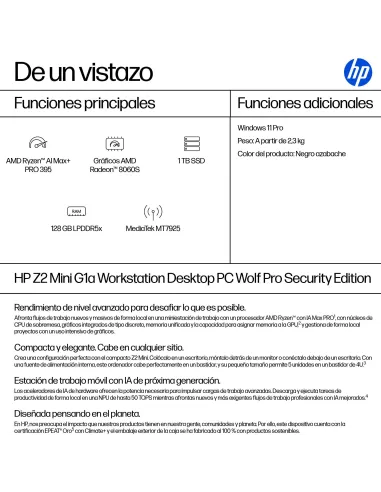 Workstation mini PC HP Z2 Mini G1a A40N1ET para IA local