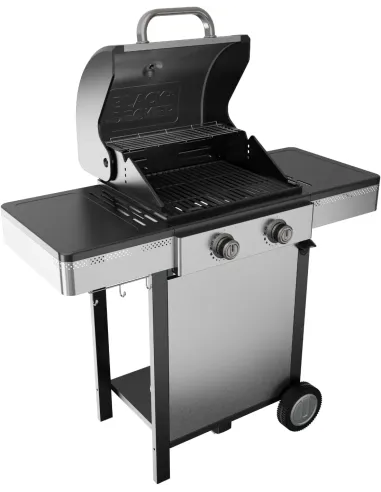 Black+Decker BXOG7200E Barbacoa de Gas  2 Quemadores 3,6kW Limpieza fácil y Ruedas giratorias