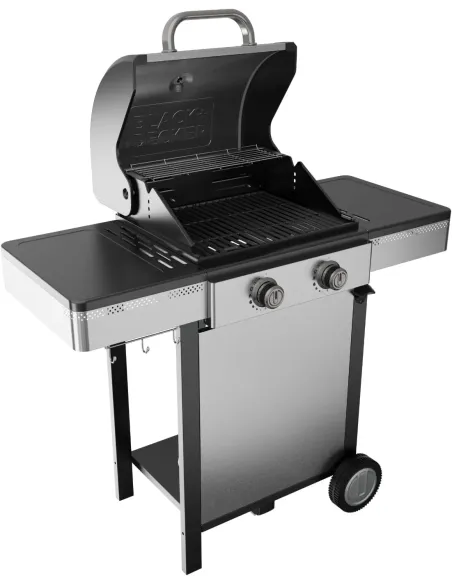 Black+Decker BXOG7200E Barbacoa de Gas  2 Quemadores 3,6kW Limpieza fácil y Ruedas giratorias