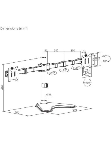 AISENS DT35TSR-361: soporte doble 17–35" sin taladro