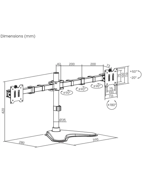AISENS DT35TSR-361: soporte doble 17–35" sin taladro