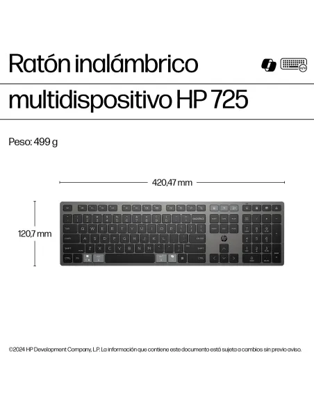HP 725 teclado multidispositivo con carga en 3 min