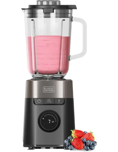 BLACK+DECKER BXJB1201E  Batidora de Vaso con Jarra de Cristal 2.2L Pantalla LED 8 Velocidades y 6 Cuchillas de Acero Inoxidable