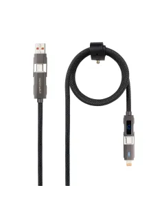 Nanocable 10.01.2501 Cable USB-C 2.0 27W con Display Digital, USB-C+USB-A/M a Lightning+USB-C/M, Negro, 1 m-CABL65269