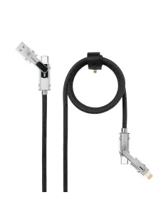 Nanocable 10.01.2602 Cable USB-C 2.0 27W con indicador LED, USB-C+USB-A/M a Lightning+USB-C/M, Negro/Gris, 2 m-CABL65270