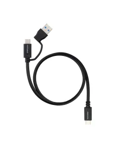 Nanocable 10.01.4800 Cable USB-C 3.2 Gen2 de 10 Gbps y 60 W, 4K/60 Hz, USB-C + USB-A/M a USB-C/M 50cm Negro-CABL65275