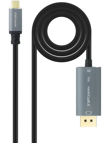 Nanocable 10.15.5022 Cable Conversor USB-C a DisplayPort 8K Bidireccional, USB-C/M – DP/M 2M Negro