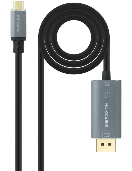 Nanocable 10.15.5022 Cable Conversor USB-C a DisplayPort 8K Bidireccional, USB-C/M – DP/M 2M Negro