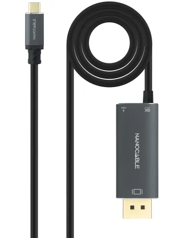 Nanocable 10.15.5012 Cable Convertidor USB-C a DisplayPort V1.4 8K 60Hz con USB-C PD 100W USB-C/M, DP/M + USB-C/F, 1,8M