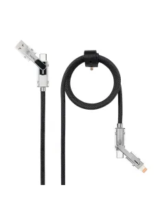 Nanocable 10.01.2602 Cable USB-C 2.0 27W con indicador LED, USB-C+USB-A/M a Lightning+USB-C/M, Negro/Gris, 2 m-APTAPC1246