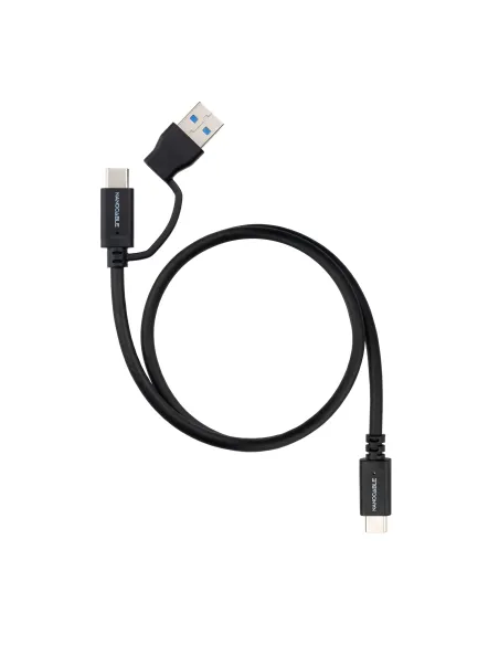 Nanocable 10.01.4800 Cable USB-C 3.2 Gen2 de 10 Gbps y 60 W, 4K/60 Hz, USB-C + USB-A/M a USB-C/M 50cm Negro